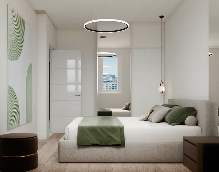 Шафа-купе з комбінованими фасадами для спальні: дерево та дзеркало