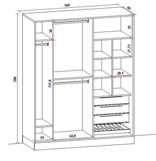 Дизайн шафи-купе в спальні з комбінованими фасадами: дерево та скло.