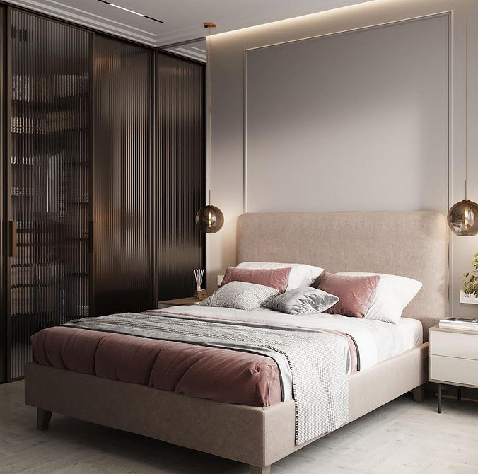 Вбудована шафа-купе в ніші спальні з освітленням, оптимальне рішення для економії місця.