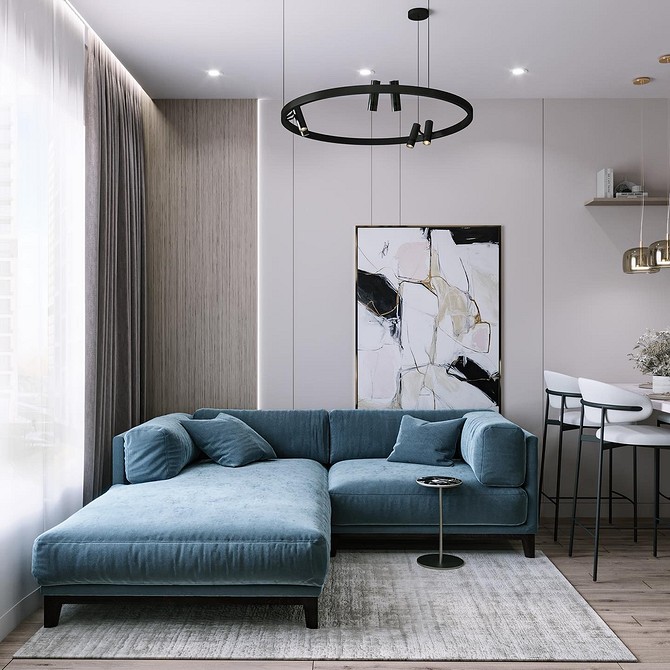 Дизайн інтер'єру з синім диваном: поради щодо вибору меблів та декору для дому.