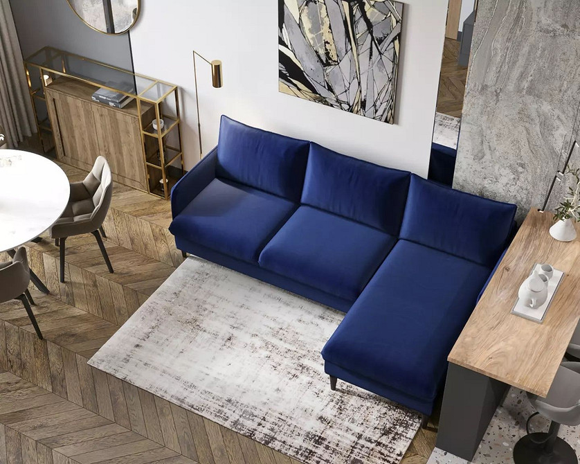Синій диван: кольорові рішення та ідеї для сучасного інтер'єру вітальні, вибір стилю