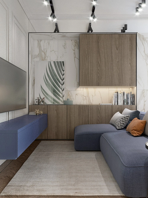 Сучасний інтер'єр: синій диван як центральний елемент вітальні