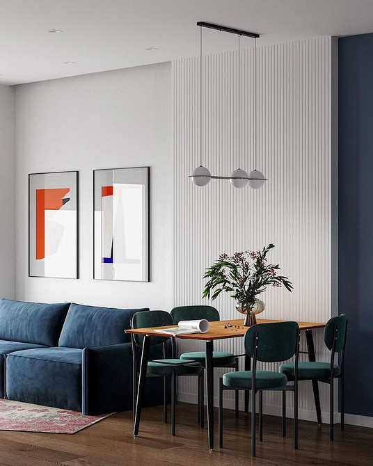 Яскравий синій диван в сучасному інтер'єрі: кольорові рішення для вітальні, стильний дизайн