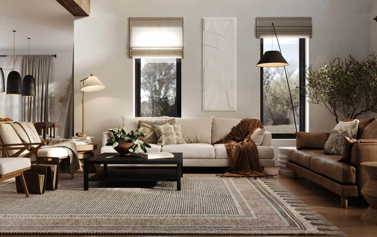 Сучасний дизайн інтер'єру будинку в сірих тонах з елементами еко стилю