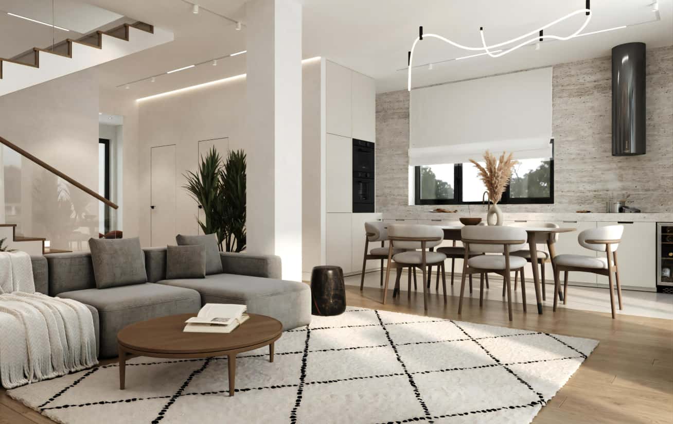 Сучасна спальня в сірих тонах з використанням еко-матеріалів для створення затишку.