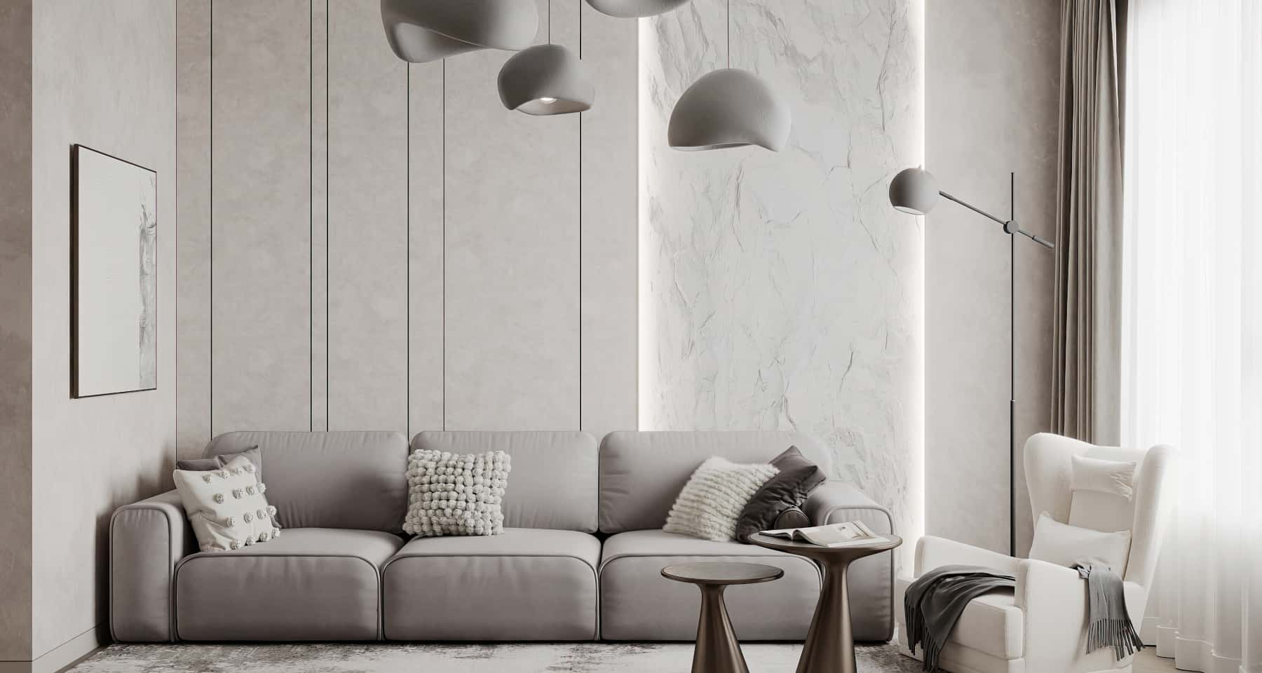 Стильний інтер'єр квартири в стилі джапанді з використанням натурального дерева та текстилю нейтральних відтінків.