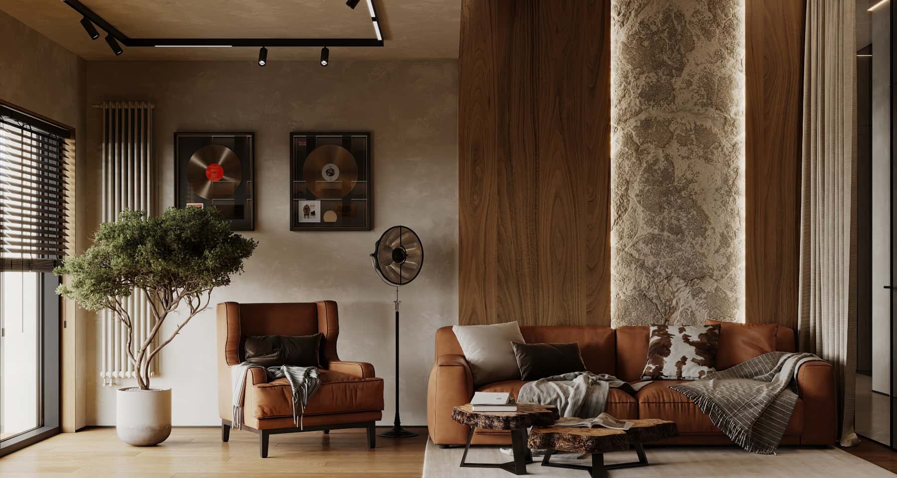 Оформлення інтер'єру заміського будинку: кухня-вітальня в мінімалістичному стилі.