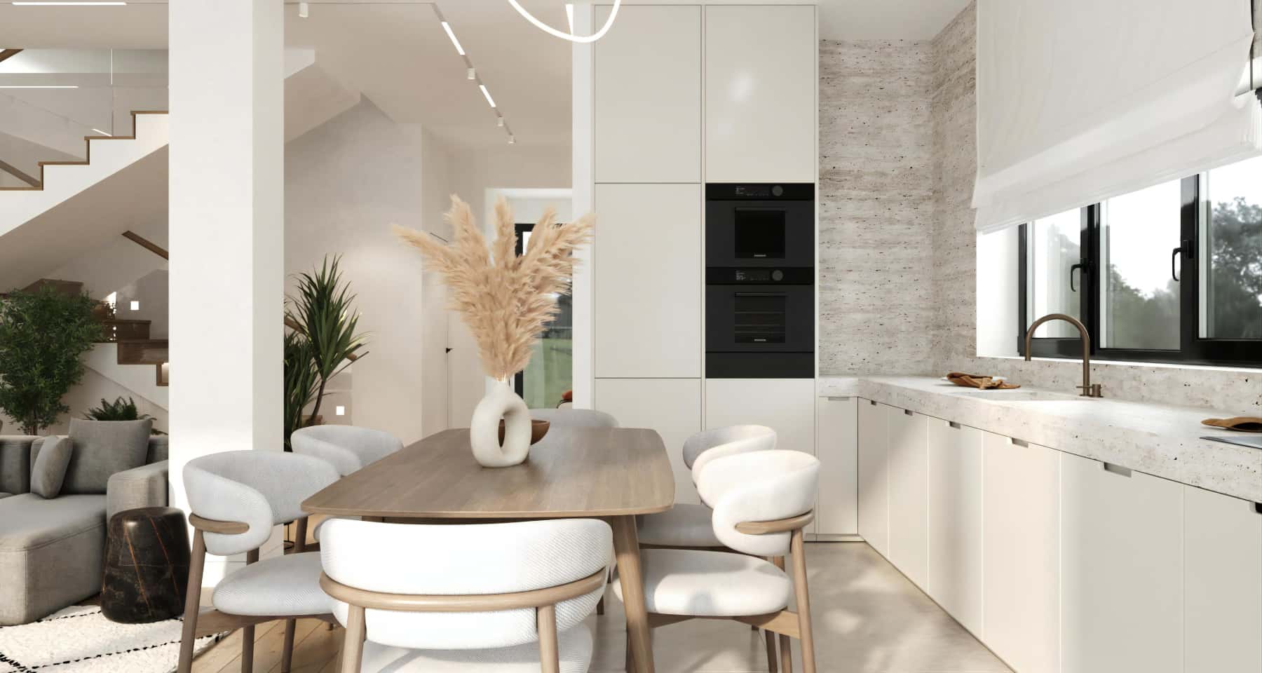 Інтер'єр спальні в скандинавському стилі з текстилем натуральних відтінків та акцентом на комфорті.