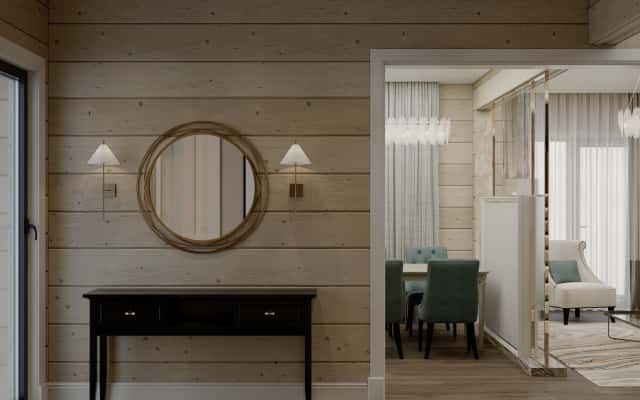 Неокласика в інтер'єрі: деталі декору, такі як люстра та вази.