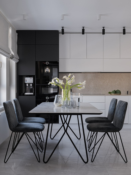 Стілець з м'якою спинкою з велюровою оббивкою в сучасному інтер'єрі.