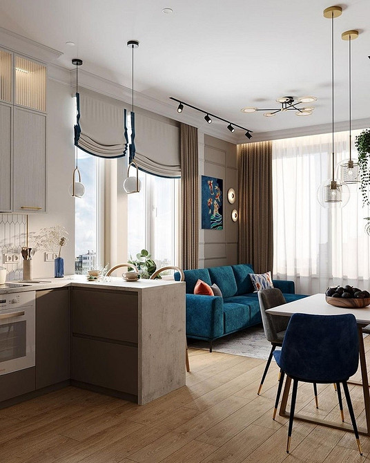 Кутовий диван в інтер'єрі кухні з обідньою зоною, ергономічне рішення для кухні.