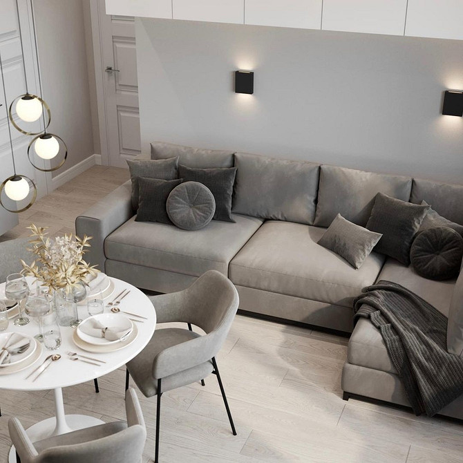 Кутовий диван на кухні з місцем для зберігання речей, функціональне рішення