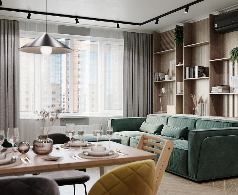 Стильний кутовий диван на кухні для відпочинку та комфортного проведення часу.