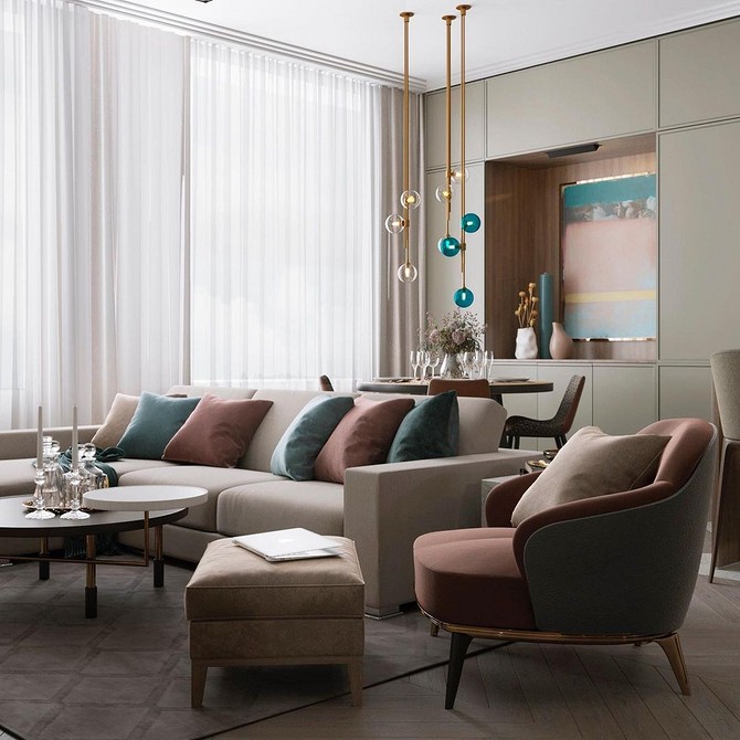 Інтер'єр вітальні з кутовим диваном: стильне розміщення м'яких меблів біля вікна