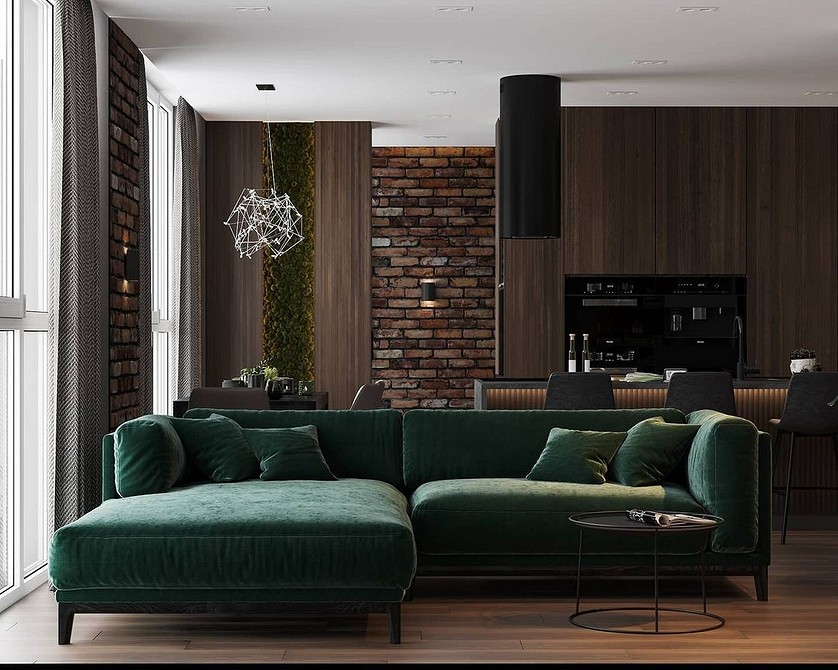 Великий кутовий диван у просторій вітальні: місце для всієї родини та гостей.