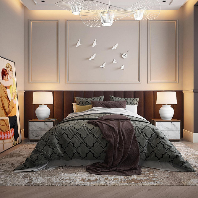 Багатофункціональне ліжко з узголів'ям для зберігання речей у спальні.