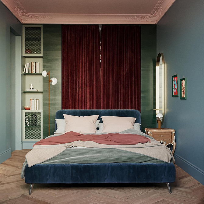 Інтер'єр спальні з великим м'яким ліжком, сучасні тренди дизайну, м'які ліжка
