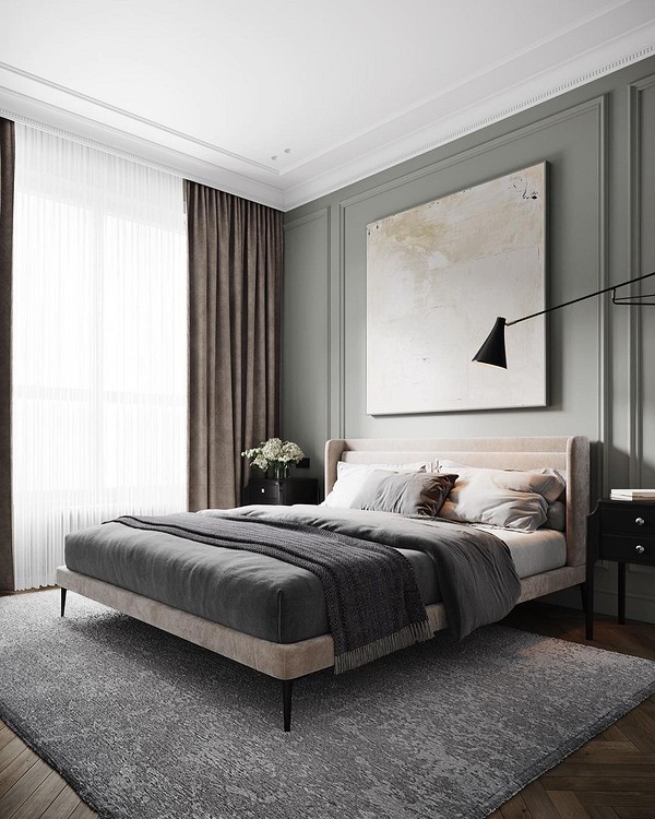 Ліжко-подіум з висувними ящиками, практичні місця для зберігання речей в спальні.