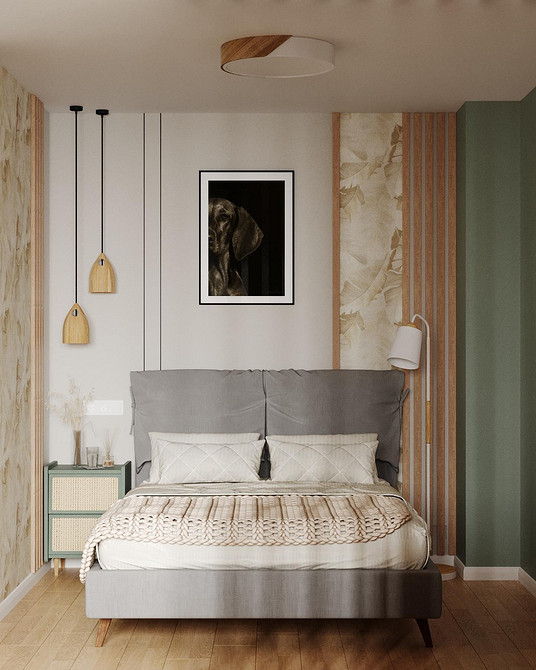 Дизайн спальні 2024: Сучасне ліжко з металевим каркасом та мінімалістичним дизайном.