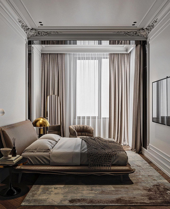 Сучасний дизайн спальні: м'яке ліжко з високим узголів'ям, тренди ліжок 2024