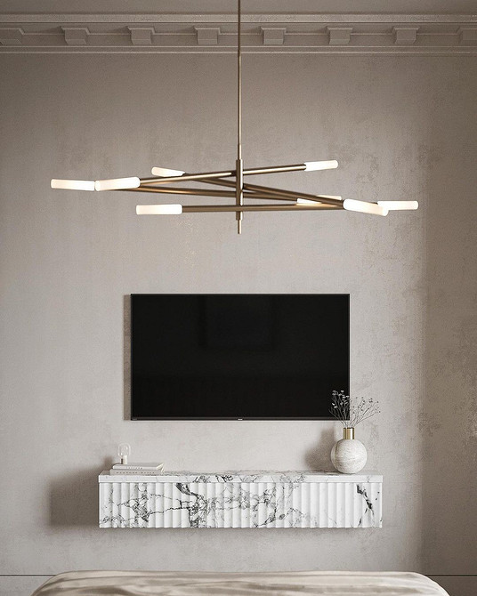 Тумба під телевізор з глянцевими фасадами та підсвічуванням для сучасного дизайну.