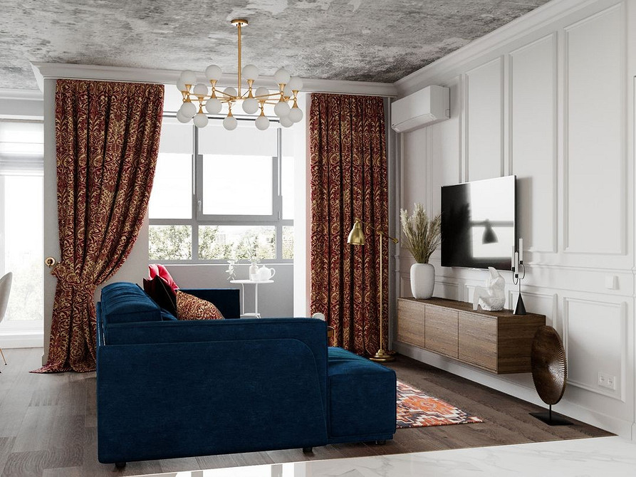 Тумба під телевізор з комбінацією дерева та металу в сучасному інтер'єрі.