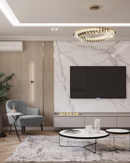 Тумба під телевізор з комбінованими матеріалами: дерево та метал в сучасному інтер'єрі.