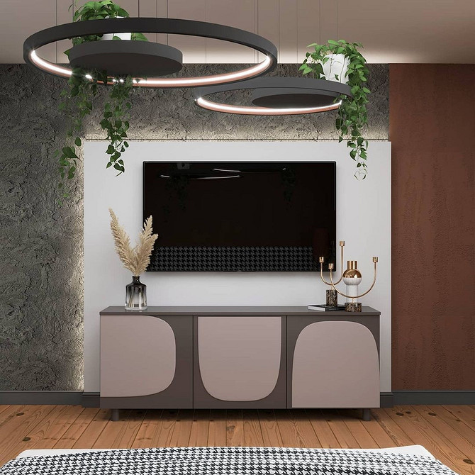 Тумба під телевізор з комбінованими матеріалами: дерево та метал