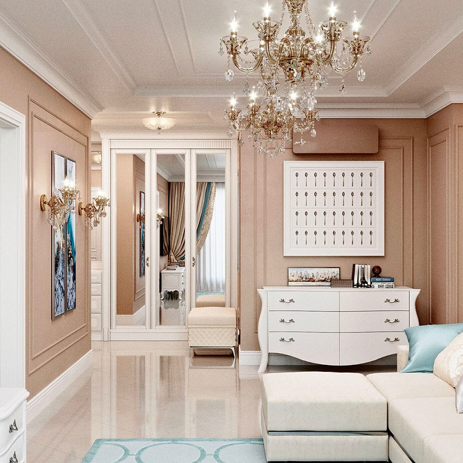 Дизайн вітальні з великою дзеркальною шафою: практичність та елегантність в одному рішенні.