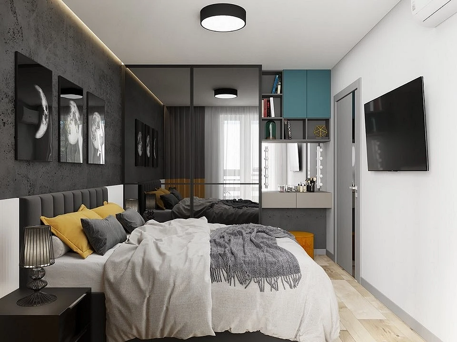 Дзеркальна шафа з матовим склом на дверцятах в сучасному інтер'єрі