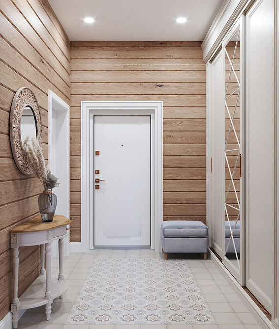 Сучасний дизайн шафи з великим дзеркалом і зручними ручками.