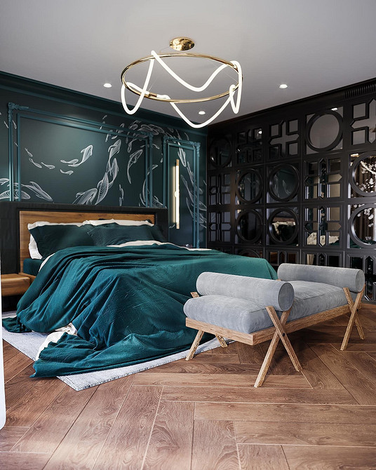 Велика дзеркальна шафа-купе в інтер'єрі сучасної вітальні, стильне та функціональне рішення.