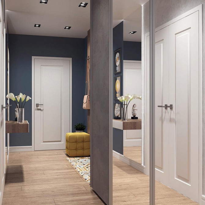 Дзеркальна шафа з підсвіткою у вітальні, сучасний дизайн та додаткове освітлення