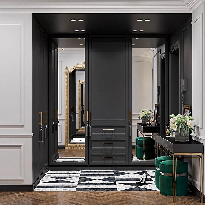 Вбудована дзеркальна шафа-купе з розсувними дверцятами в спальні, дизайн