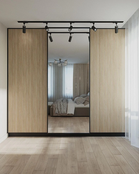 Дзеркальна шафа-купе з комбінованими дверцятами: дзеркало та ДСП