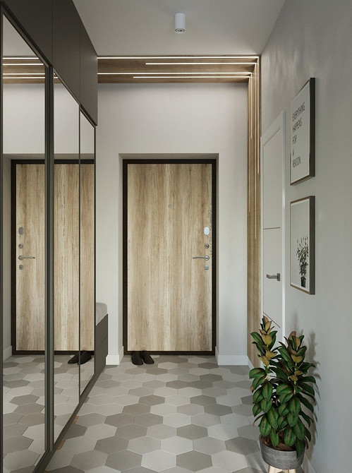 Дзеркальна шафа з декоративними елементами у вітальні, класичний дизайн інтер'єру