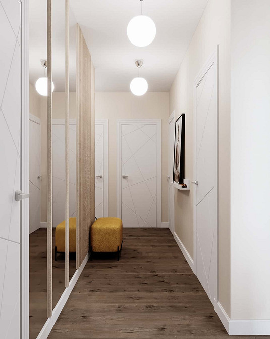 Дзеркальна шафа від підлоги до стелі у вітальні, візуальне збільшення простору