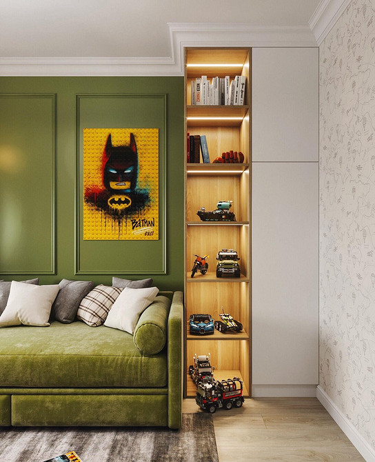 Зелений диван з великою кількістю декоративних подушок та пледом для дому.