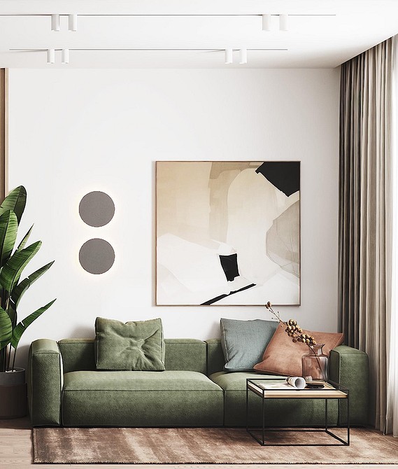 Сучасний зелений диван в інтер'єрі вітальні: вибір відтінку та поєднання з меблями