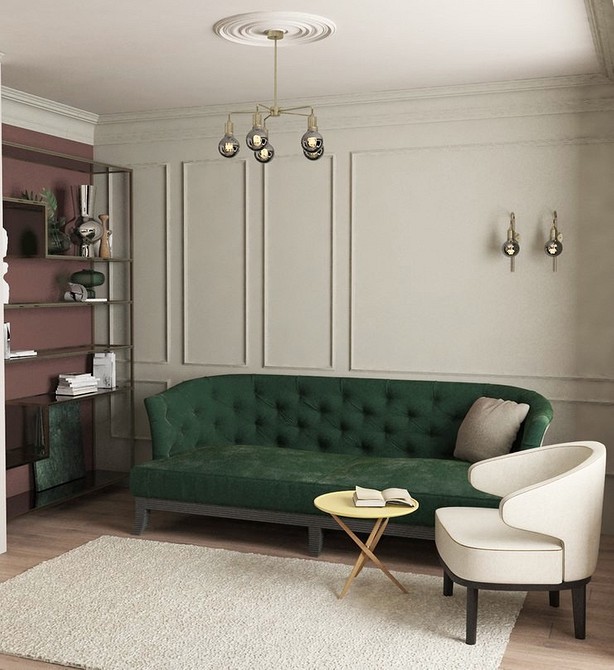 Вітальня з зеленим диваном: поєднання кольорів та текстур в інтер'єрі