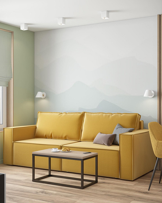 Дизайн вітальні з жовтим диваном: надихаючі ідеї для створення унікального інтер'єру