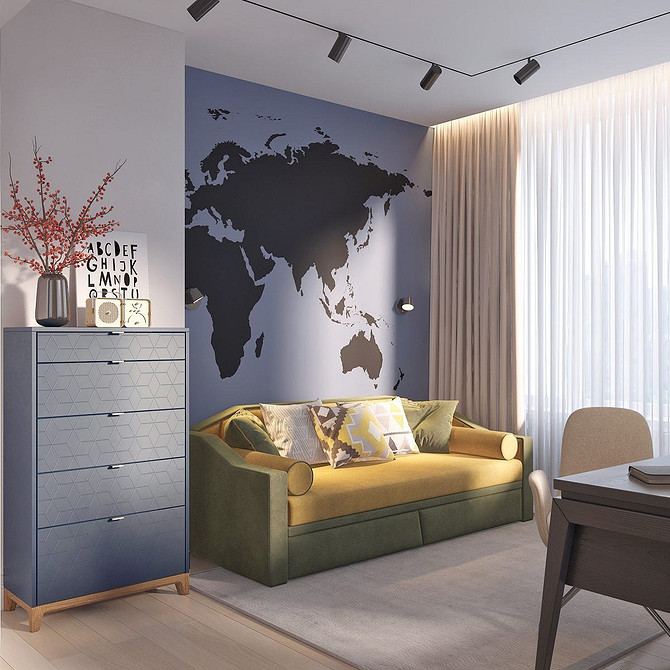 Сучасний жовтий диван у вітальні: стильний елемент дизайну інтер'єру.