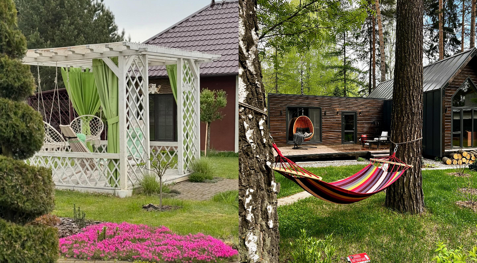 Оформлення ділянки без грядок: стильний дизайн зони відпочинку з каменю та рослин.