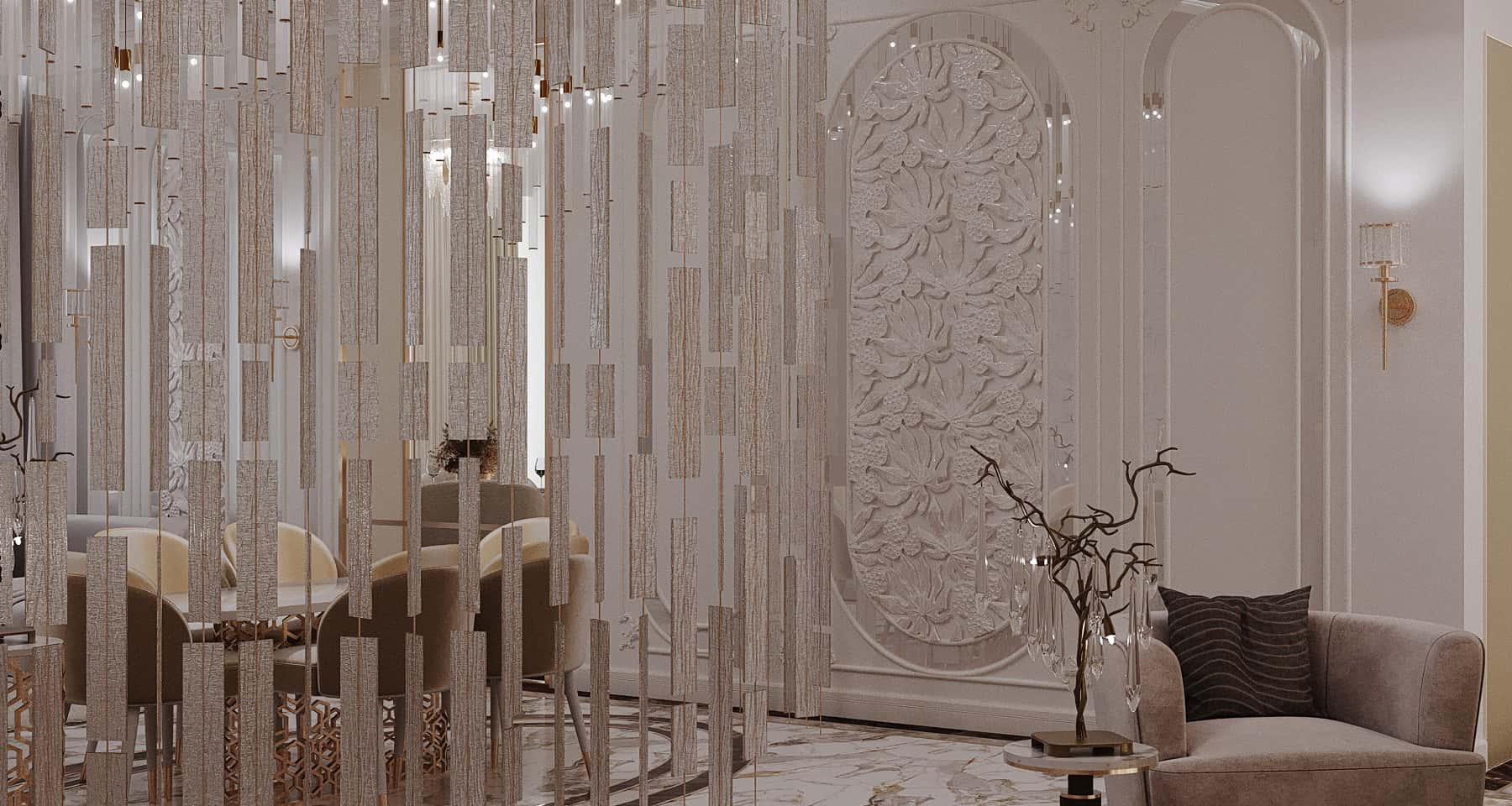 Розкішний дизайн інтер'єру у заміському будинку з декоративним освітленням 2026