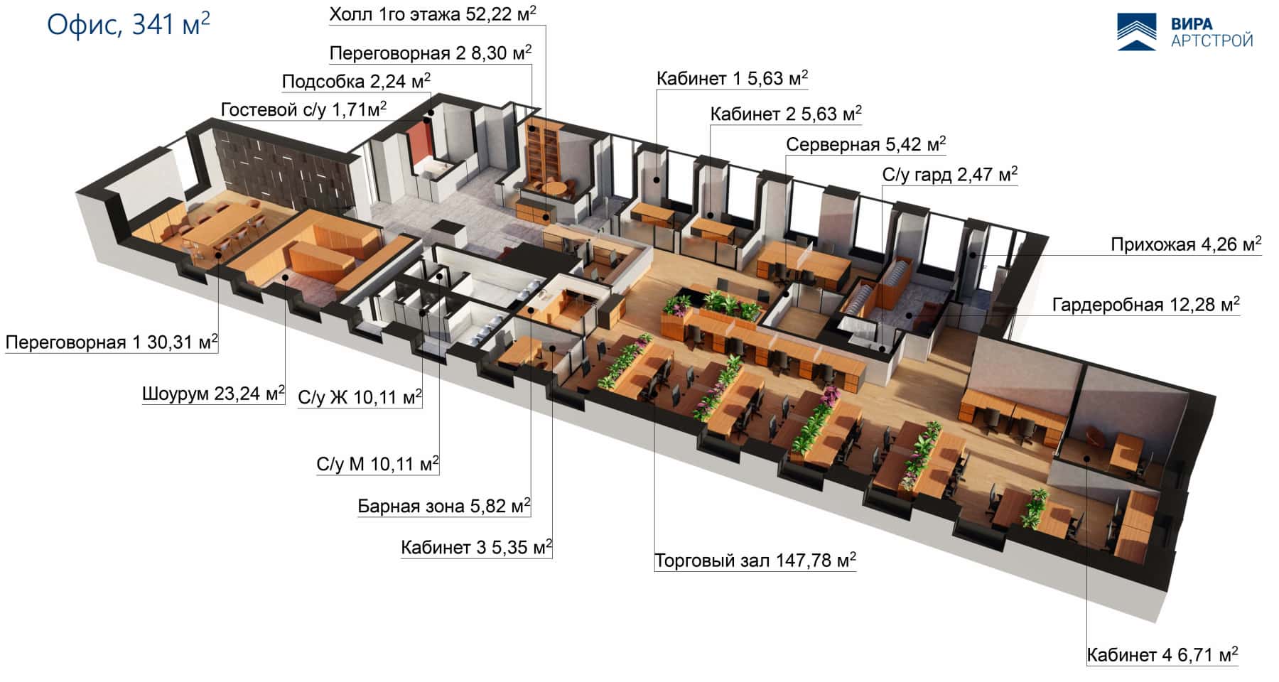 Дизайн офісу в стилі лофт з використанням натурального дерева та озеленення.