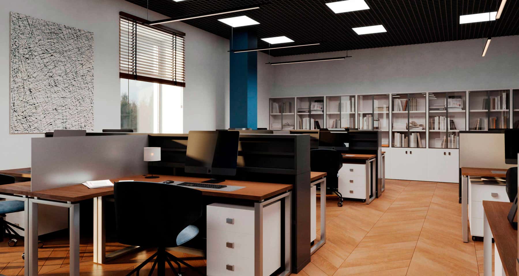 Сучасний офісний дизайн з ергономічними кріслами та регульованими столами для комфорту