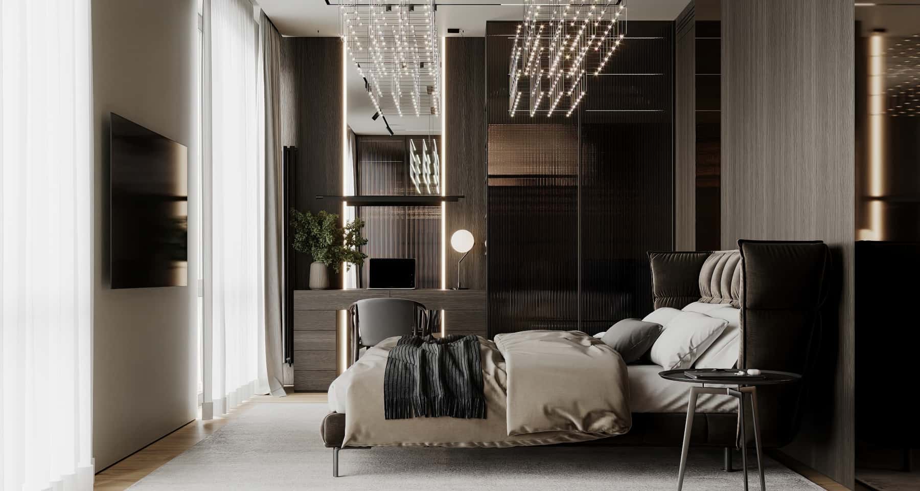 Сучасний дизайн трикімнатної квартири 2026: вітальня з великим диваном та телевізором.