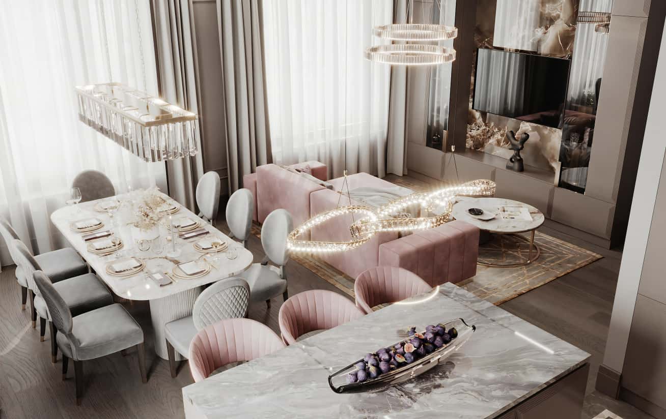 Елітний дизайн квартири в Києві: стиль Арт-Деко 2026 у великому просторі.
