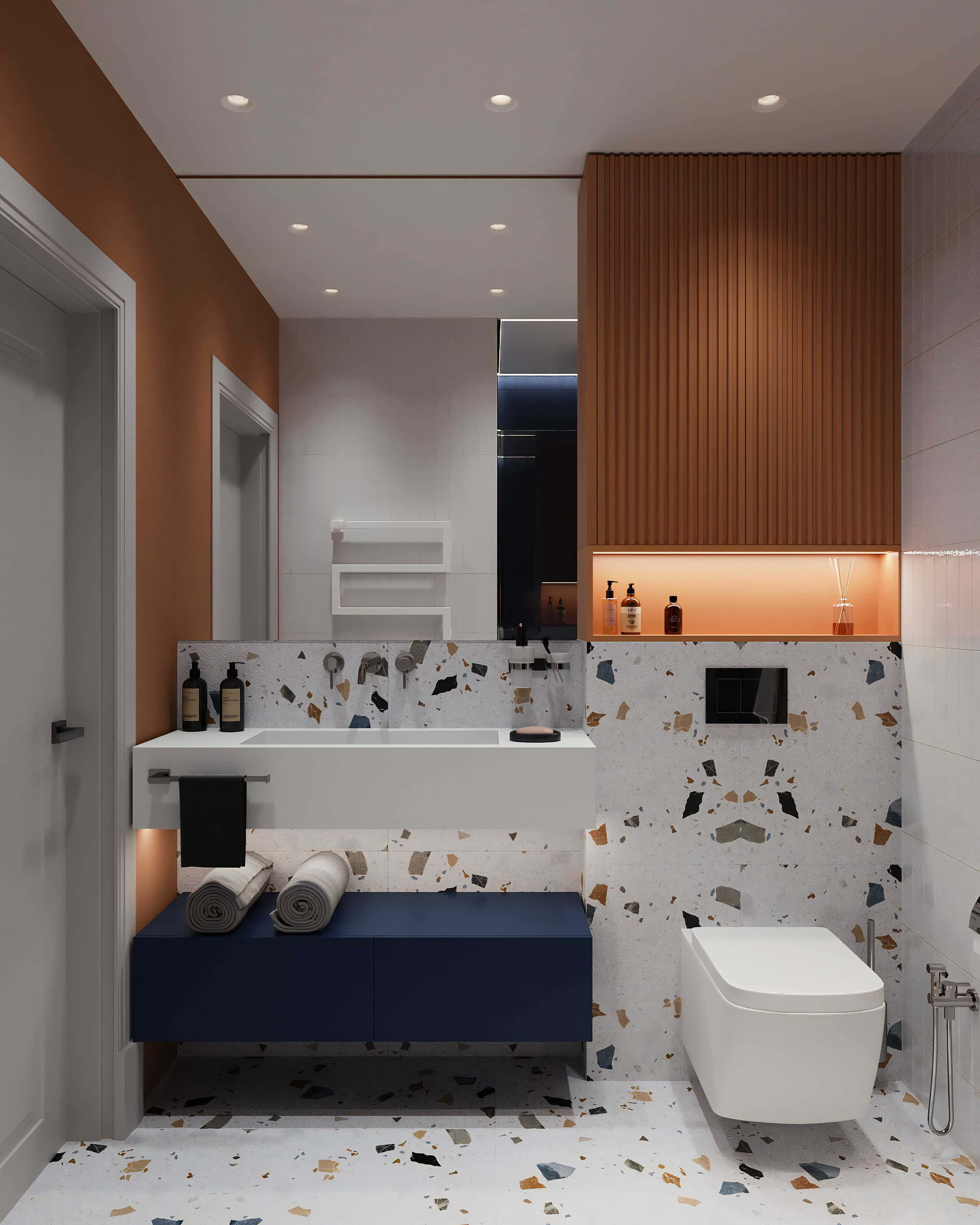 Креативний інтер'єр робочого кабінету з яскравими стінами та зручним робочим місцем