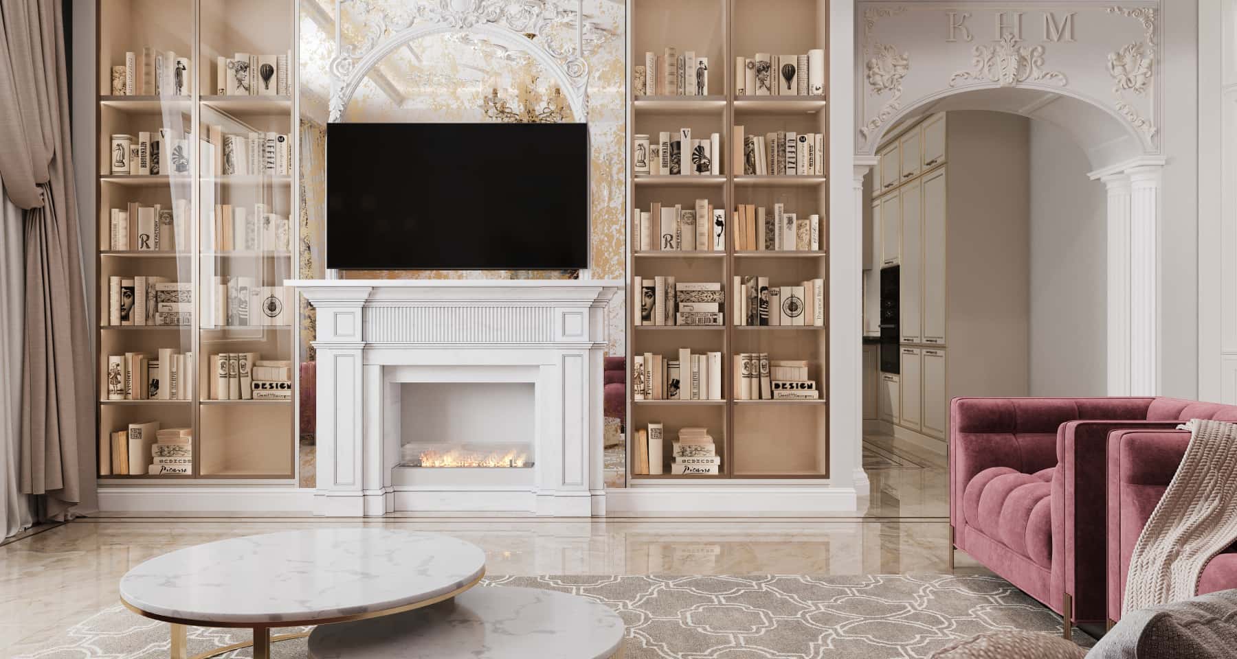 Кутовий диван бірюзового кольору у вітальні з великими вікнами та природним освітленням